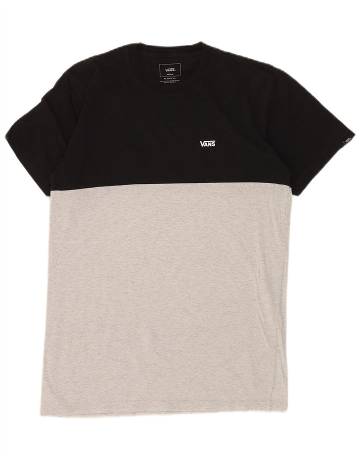VANS Hombre Classic Fit Camiseta Top Gris Medio Algodón Colorblock