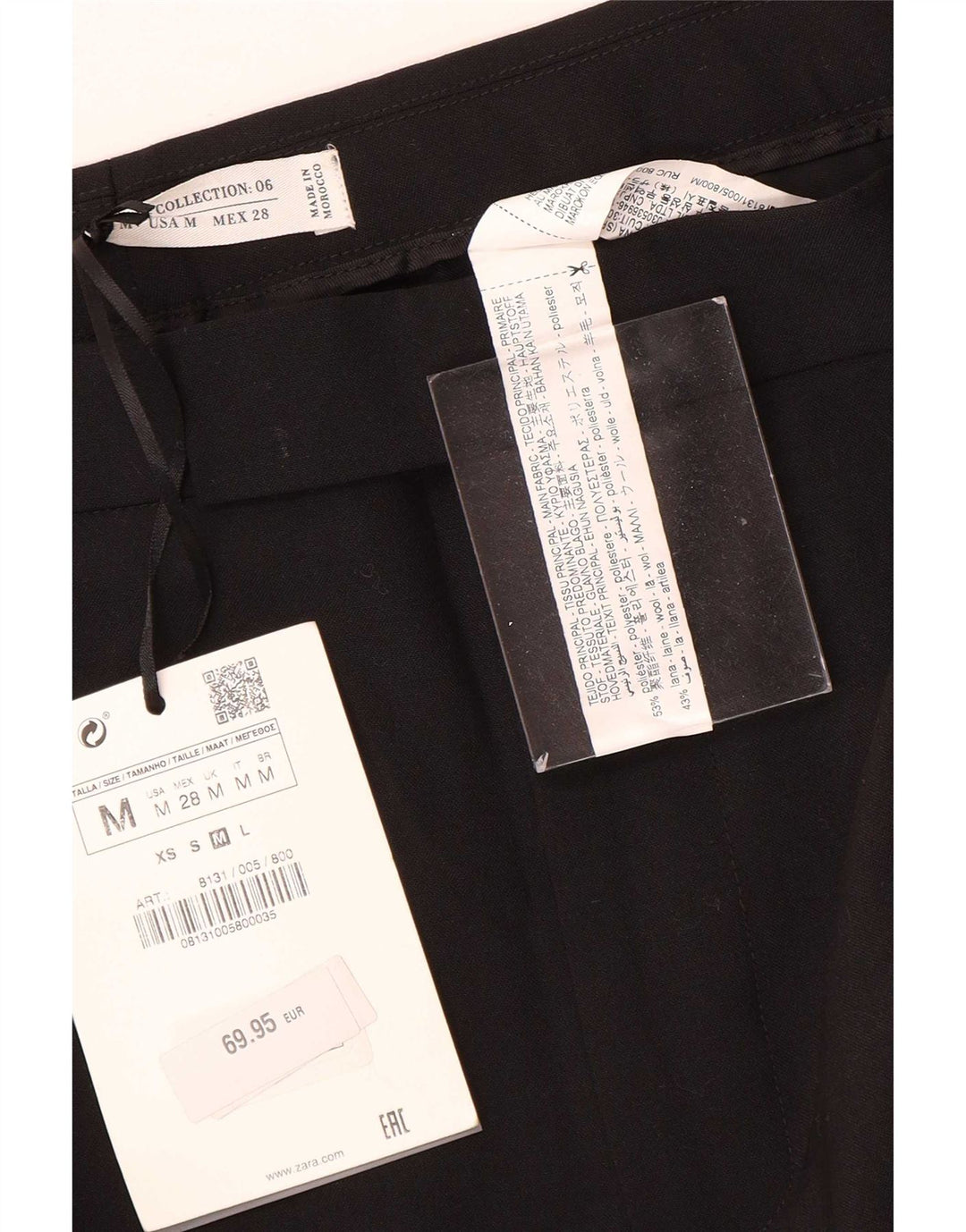 Zara Mujer Pantalones Casuales De Pierna Ancha Medianos W28 L35 Poliéster Negro