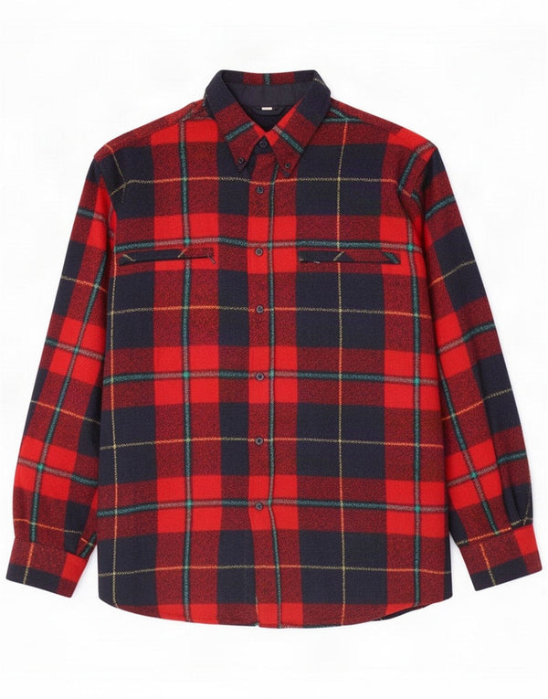 Camisa de franela vintage para hombre a cuadros rojos medianos