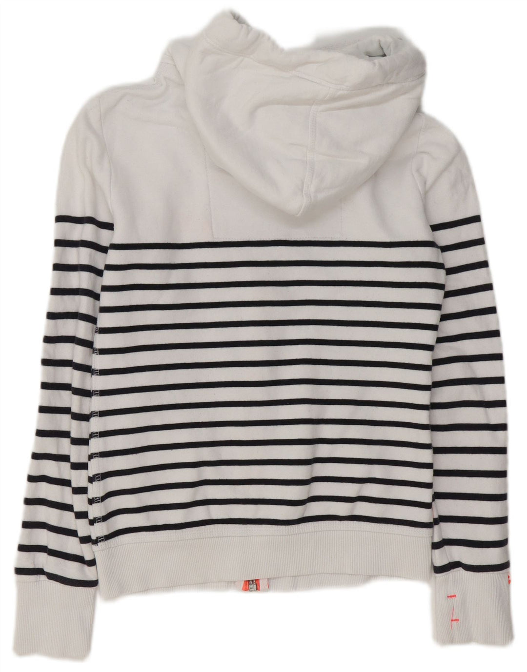 SUPERDRY Suéter con capucha y cremallera para mujer UK 6 XS Algodón a rayas blancas