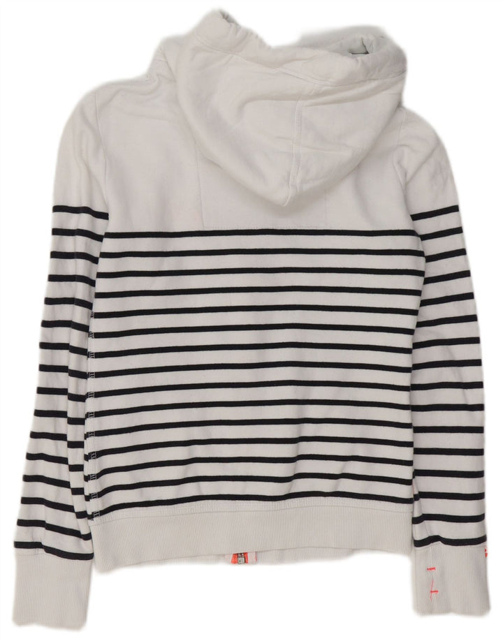 SUPERDRY Suéter con capucha y cremallera para mujer UK 6 XS Algodón a rayas blancas