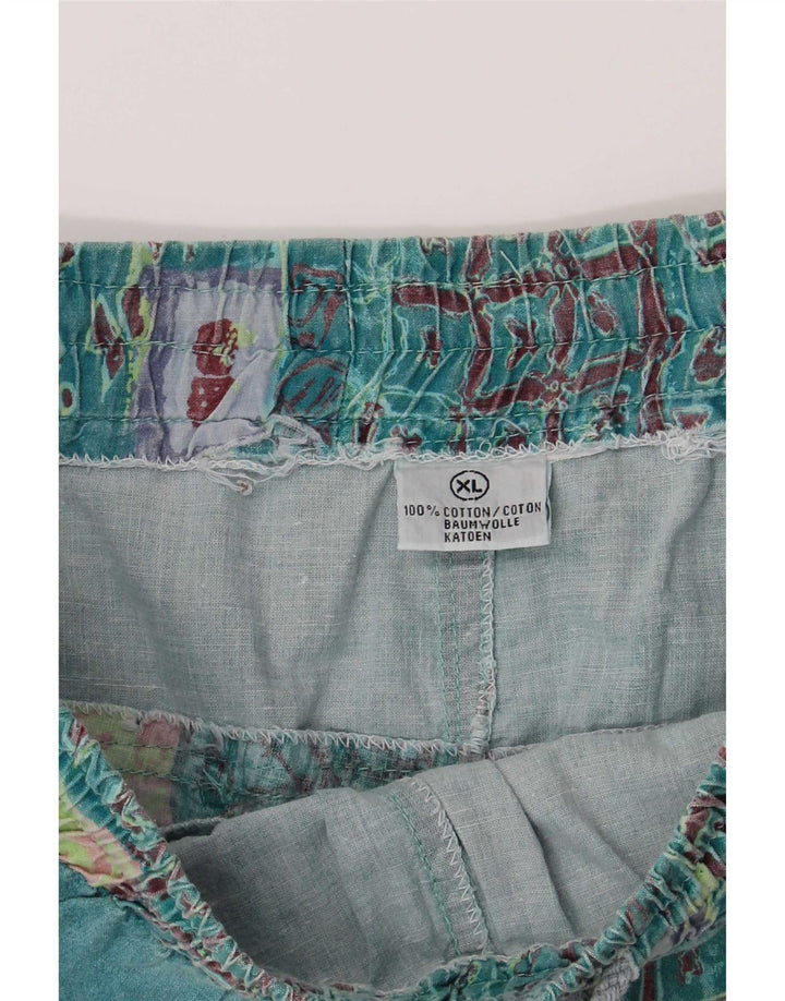 Vintage hombres gráfico casual pantalones cortos XL W32 verde patchwork algodón