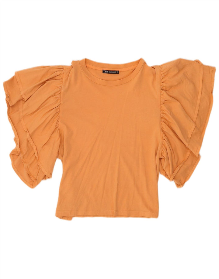 Zara Mujer Crop Batwing Blusa Top UK 10 Small Naranja Algodón