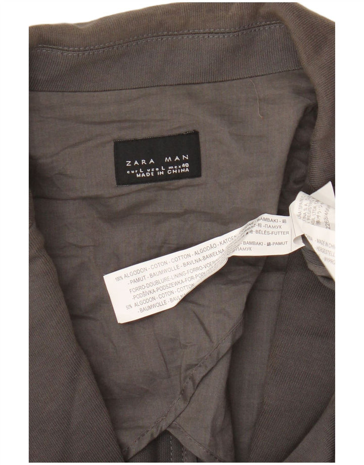Zara Mens Knit 2 Button Blazer Jacket UK 40 Grande Gris Algodón