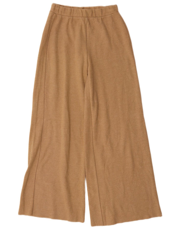 Zara Mujer Pantalones De Chándal De Pernera Ancha UK 8 Small Algodón Beige