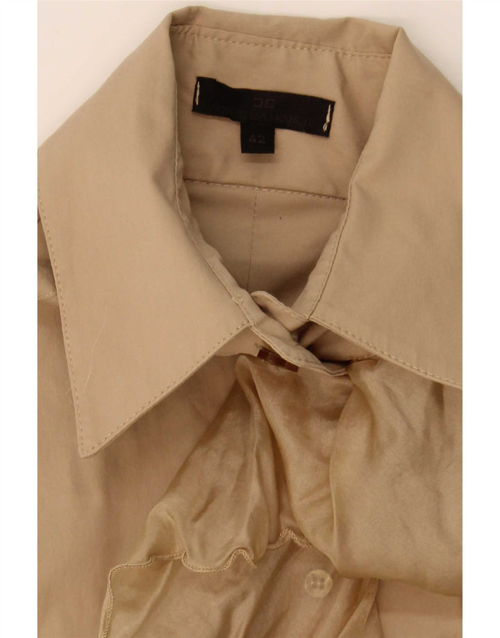 Elisabetta Franchi Blusa camisera con volantes en la parte delantera para mujer IT 42 Beige medio