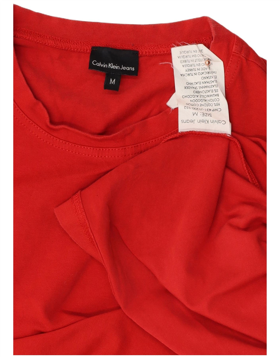 CALVIN KLEIN JEANS Top de mujer de manga larga UK 44 Mediano Rojo Algodón