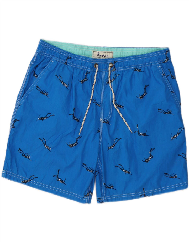 BODEN Bañador con estampado gráfico para hombre, talla grande, poliéster azul