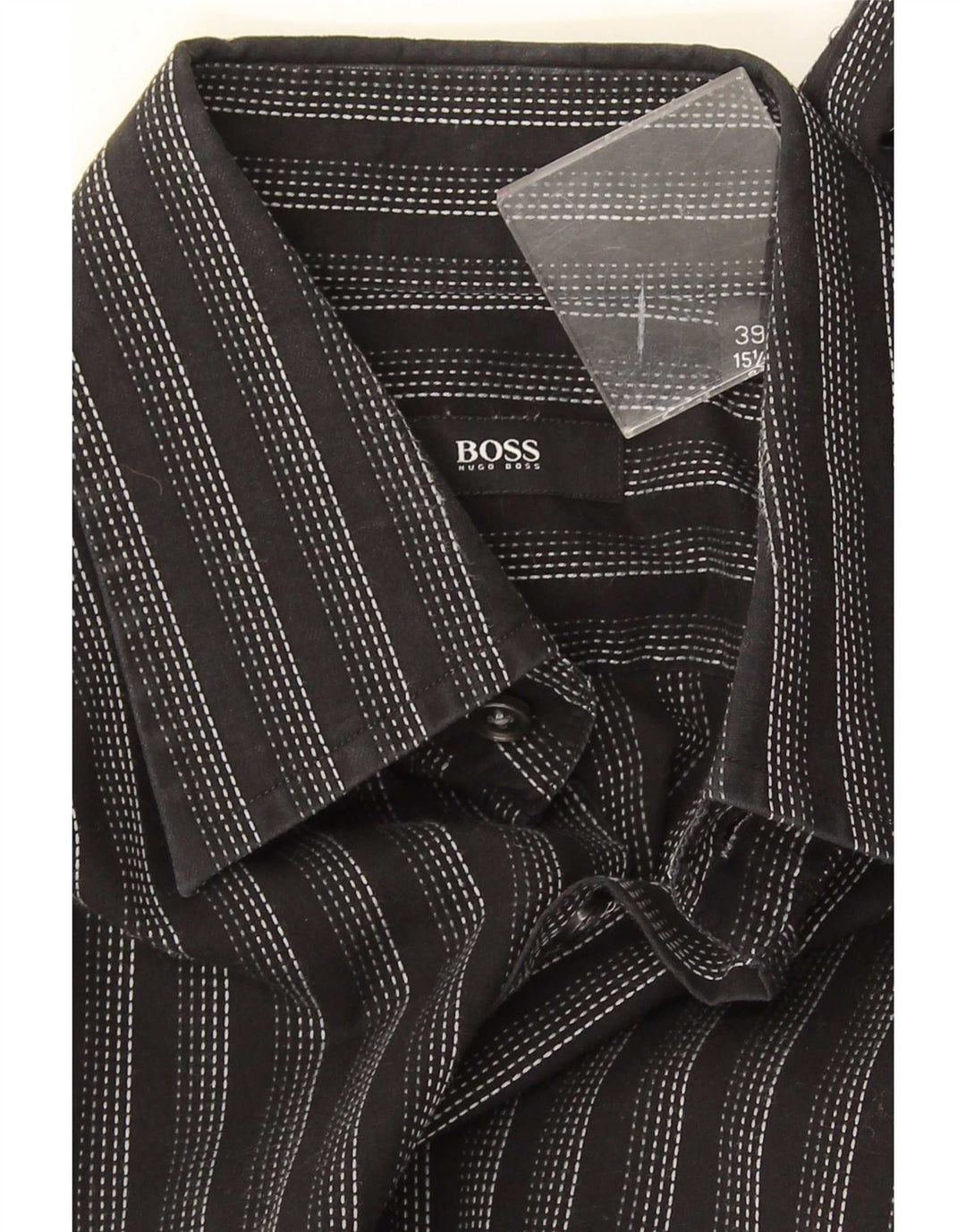 Camisa Hugo Boss para hombre talla 39 15 1/2 mediana negra a rayas