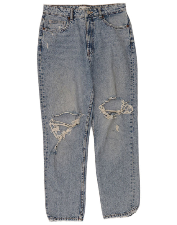 Zara Vaqueros cónicos de cintura alta desgastados para mujer EU 40 Medium W30 L28 Azul