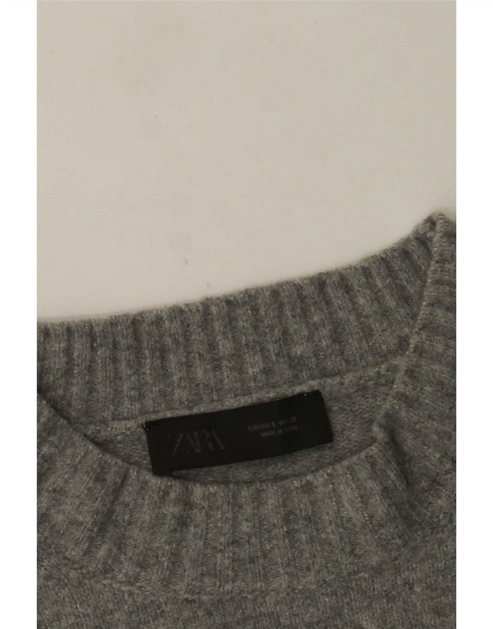 Zara Mujer Suéter De Cuello Redondo De Gran Tamaño UK 10 Small Gris