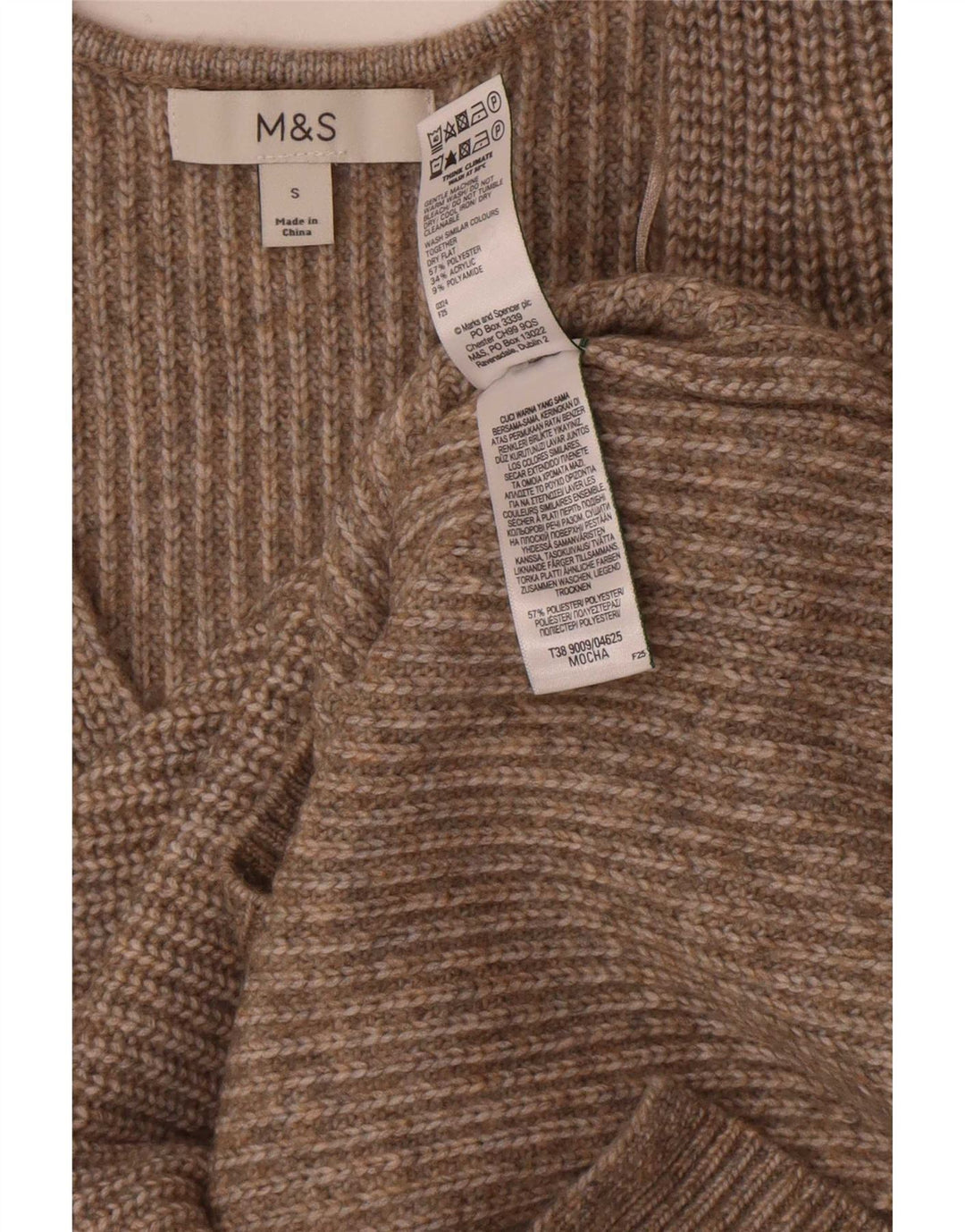 Marks & Spencer Suéter con cuello en V para mujer UK 10 Small Marrón Poliéster