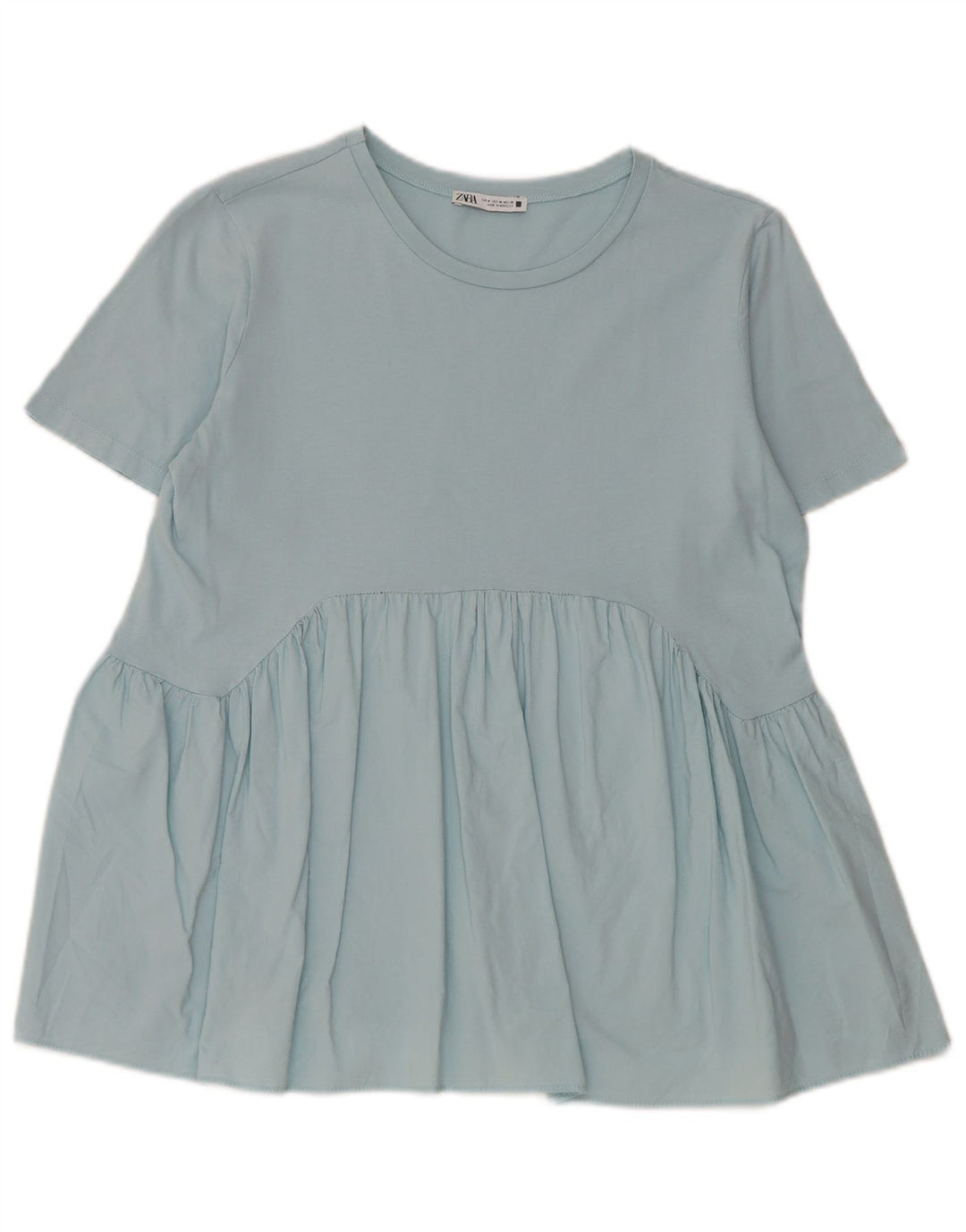 Zara Mujer Blusa Top UK 40 Algodón Azul Medio