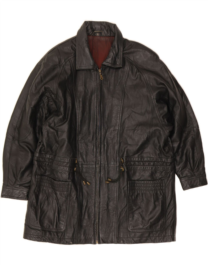 VINTAGE Womens Leather Coat EU 46 XL Black Leather Vintage Vintage and Second-Hand Vintage from Messina Hembry 