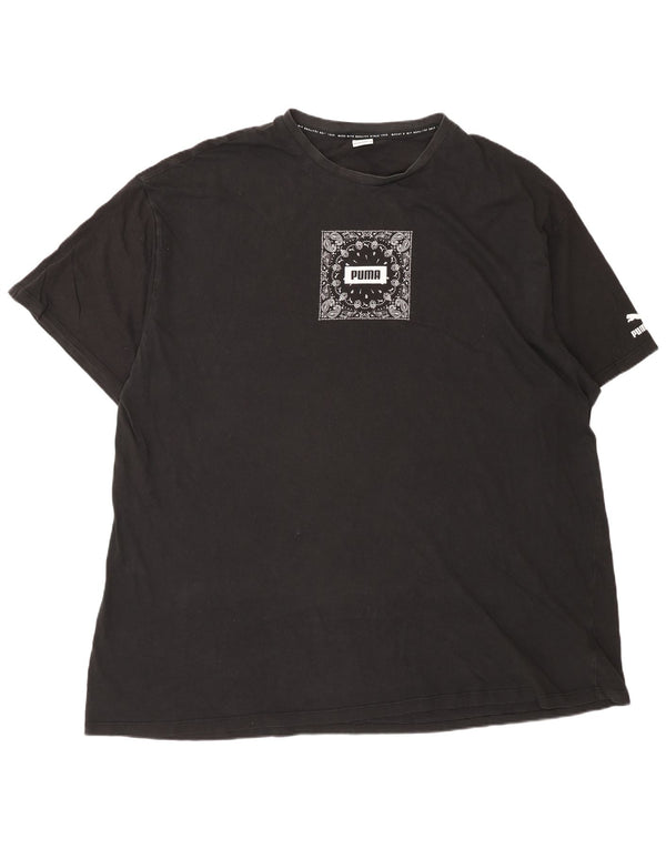 Puma Camiseta holgada con gráfico para hombre, talla grande, algodón negro