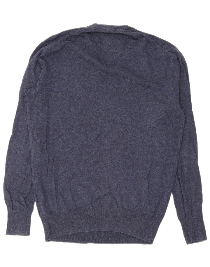 Superdry Jersey con cuello en V para hombre, jersey de algodón azul marino medio