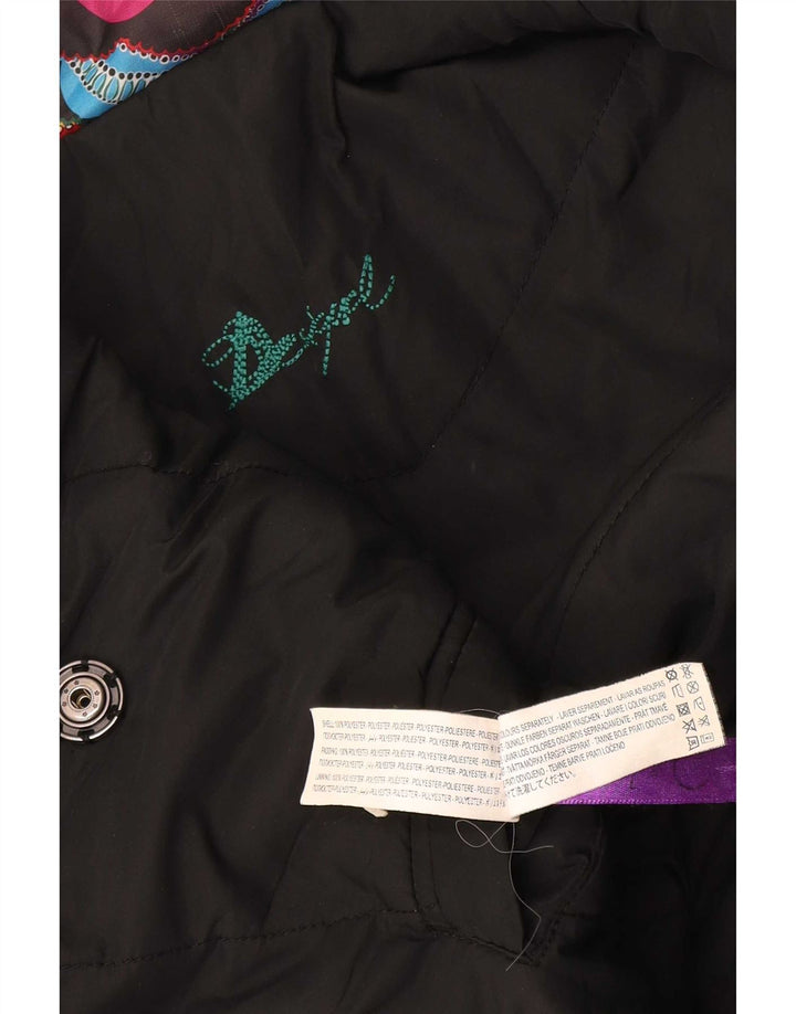 Desigual Mujer Chaqueta Acolchada UK 10 Pequeña Poliéster Geométrico Multicolor