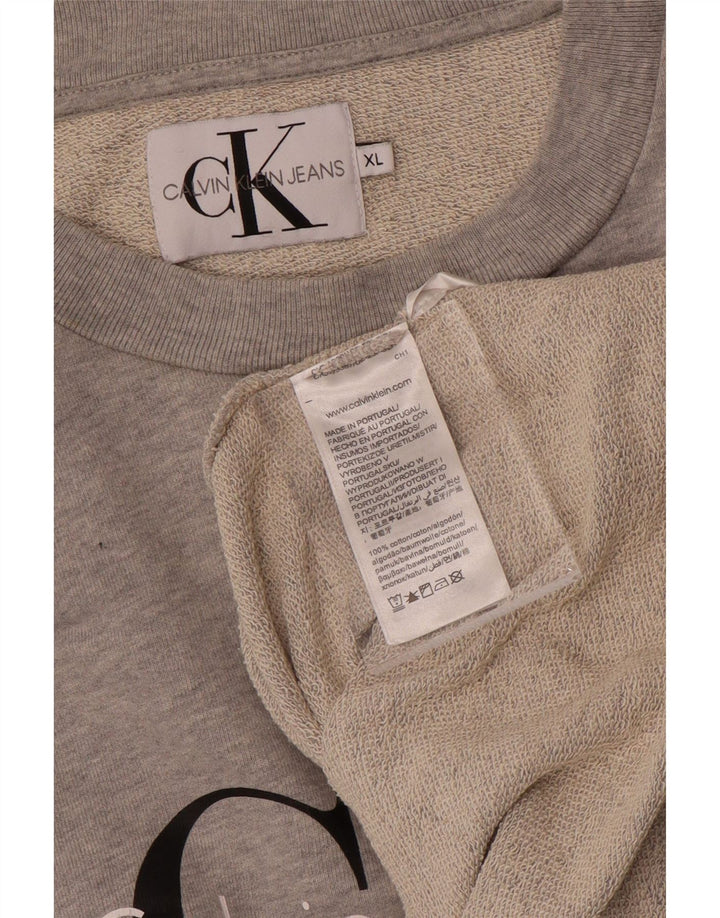 CALVIN KLEIN JEANS Sudadera gráfica para mujer Jersey UK 40 XL Algodón gris