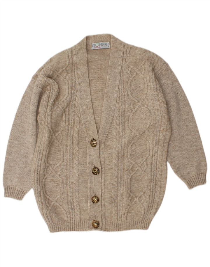Vintage mujer oversized Cardigan suéter Reino Unido 14 lana beige media