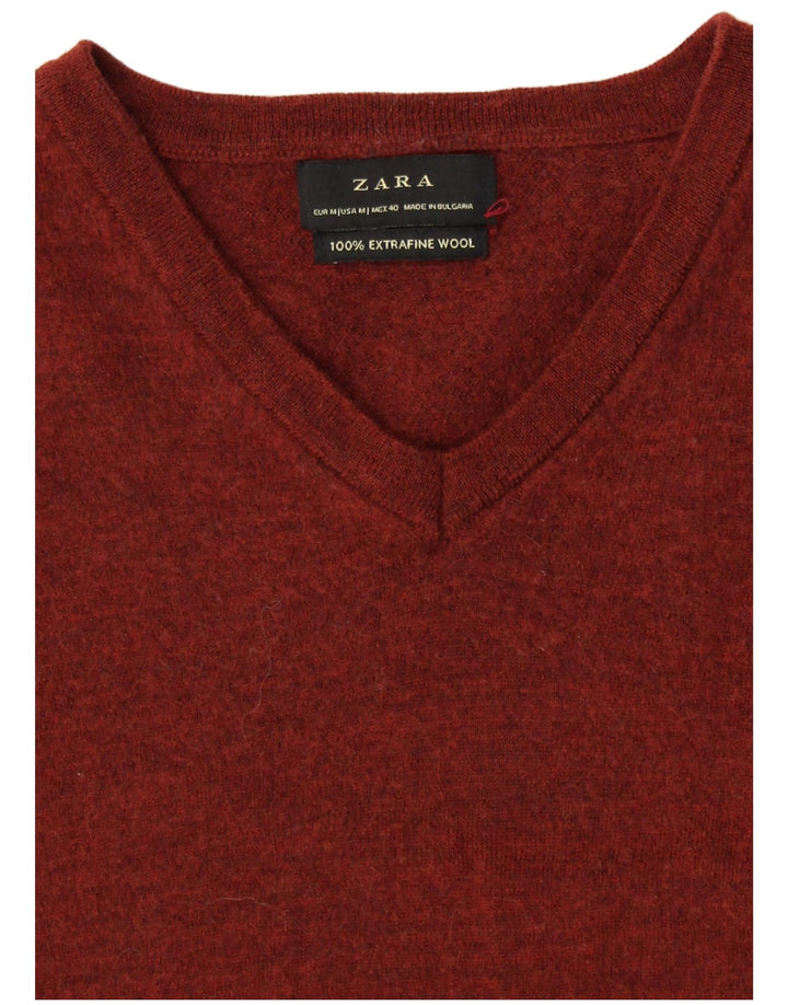 ZARA Jersey corto con cuello en V para mujer UK 40 Lana marrón medio