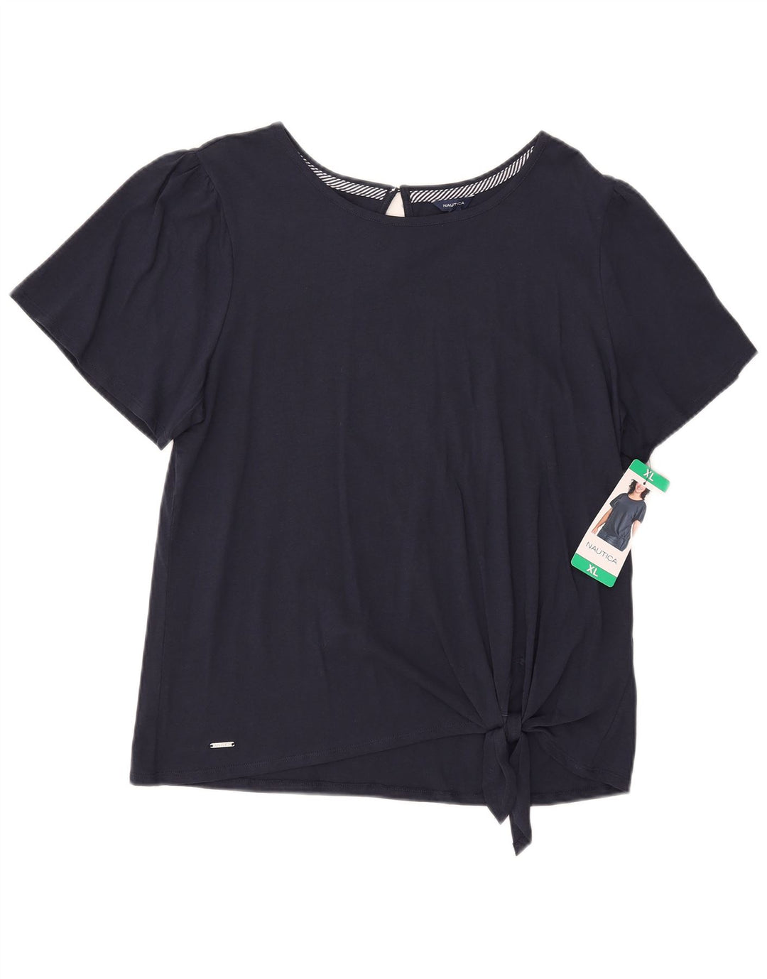 NAUTICA Blusa con lazo frontal para mujer UK 18 XL Algodón azul marino