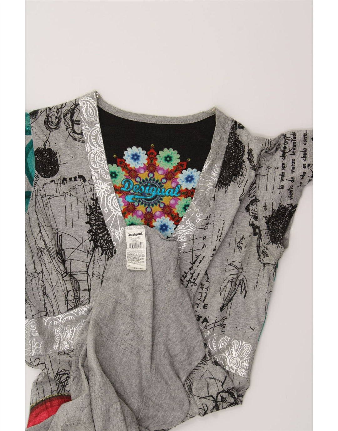 DESIGUAL Vestido acampanado con estampado abstracto para mujer, talla 44, talla grande, color gris