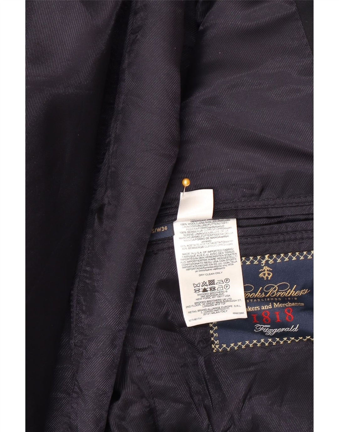 Brooks Brothers Chaqueta tipo blazer de 2 botones para hombre UK 40 Large Lana azul marino