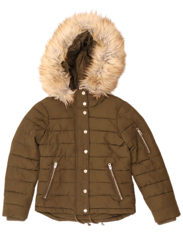 Topshop Chaqueta acolchada extragrande con capucha para mujer UK 4 XS Poliéster caqui