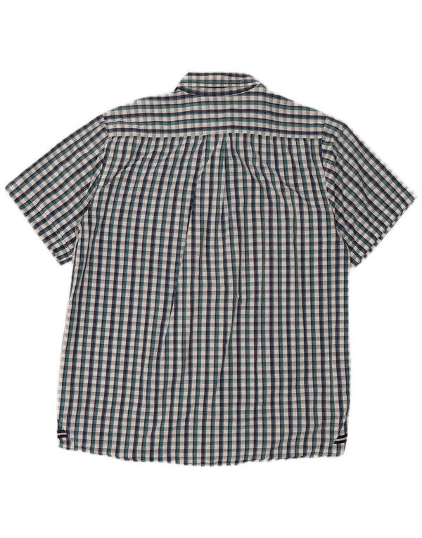Sergio Tacchini Camisa de manga corta para hombre de algodón a cuadros azul grande