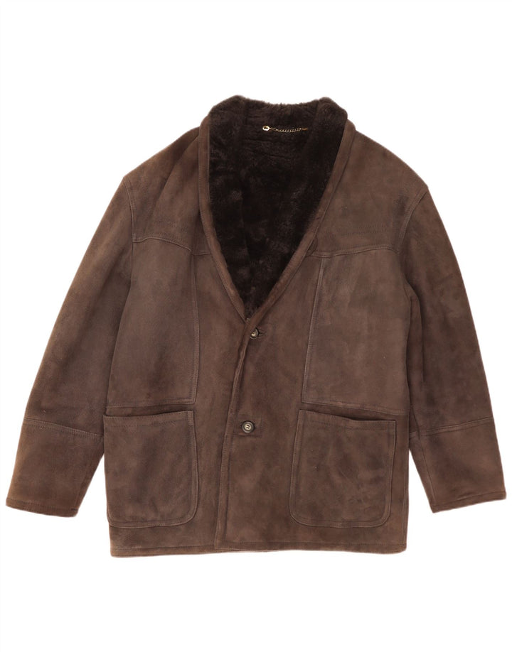 Chaqueta de piel de oveja vintage para hombre IT 48 cuero gris medio