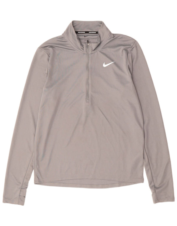 NIKE Hombre Dri Fit Zip Neck Jersey Chándal Top Pequeño Gris Poliéster