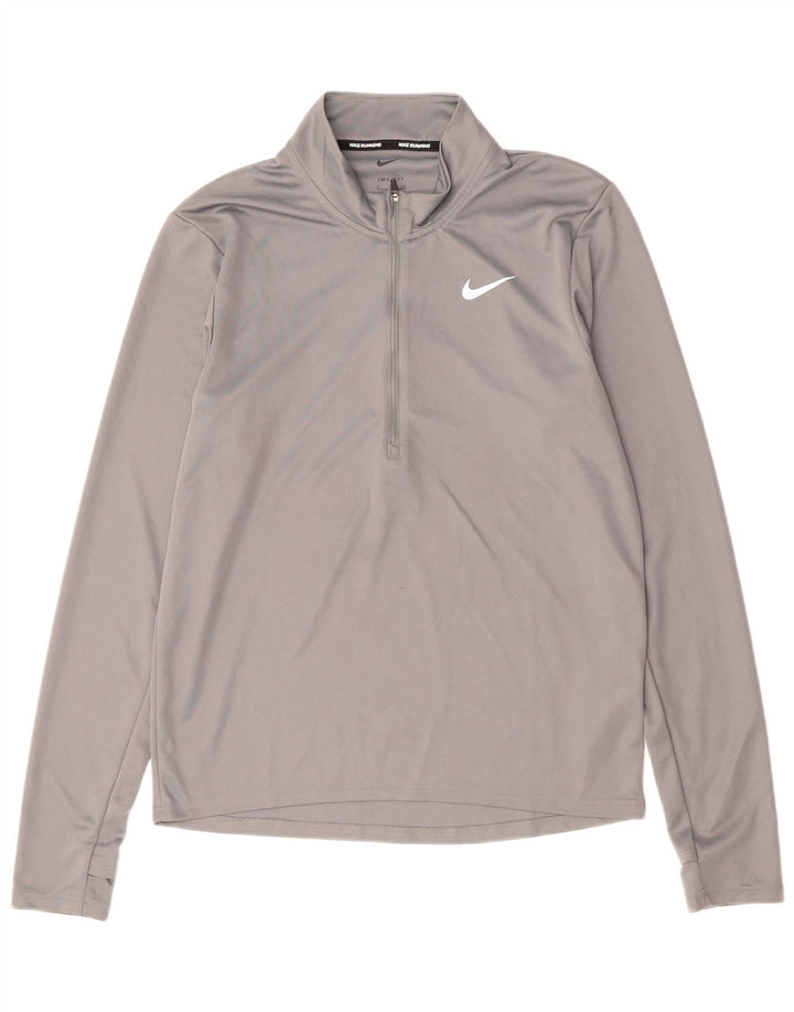 NIKE Hombre Dri Fit Zip Neck Jersey Chándal Top Pequeño Gris Poliéster
