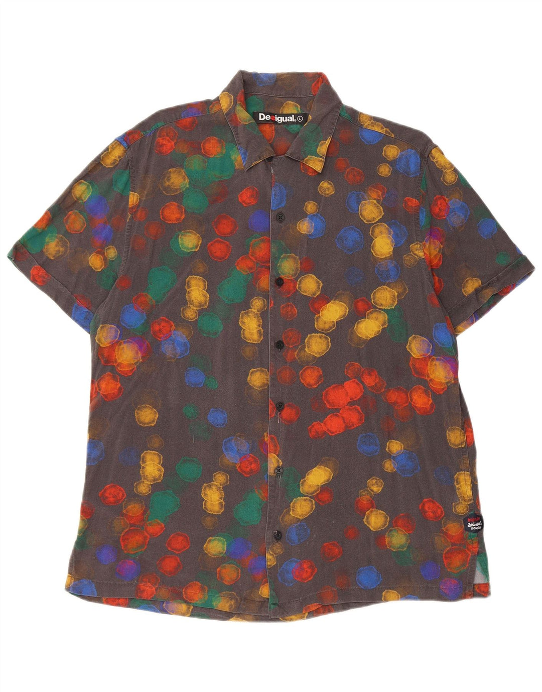 DESIGUAL Camisa de manga corta para hombre Large Viscosa negra con lunares