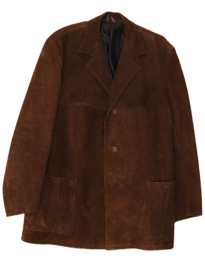 Vintage hombres 3 botones ante Blazer chaqueta Reino Unido 40 marrón grande