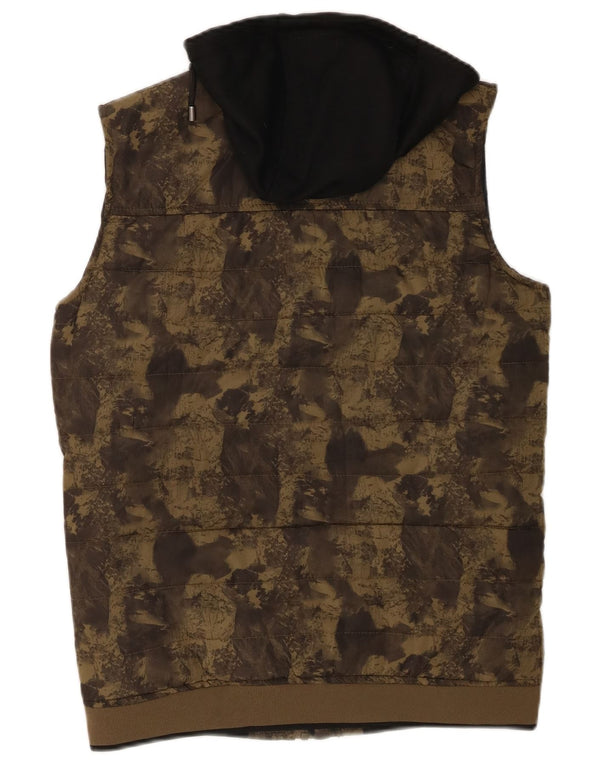 Zara Hombre Chaleco Acolchado Con Capucha UK 38 Medium Caqui Camuflaje Poliéster