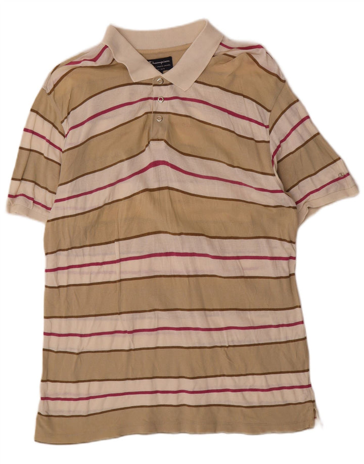 Champion Polo para hombre de algodón a rayas beige grande