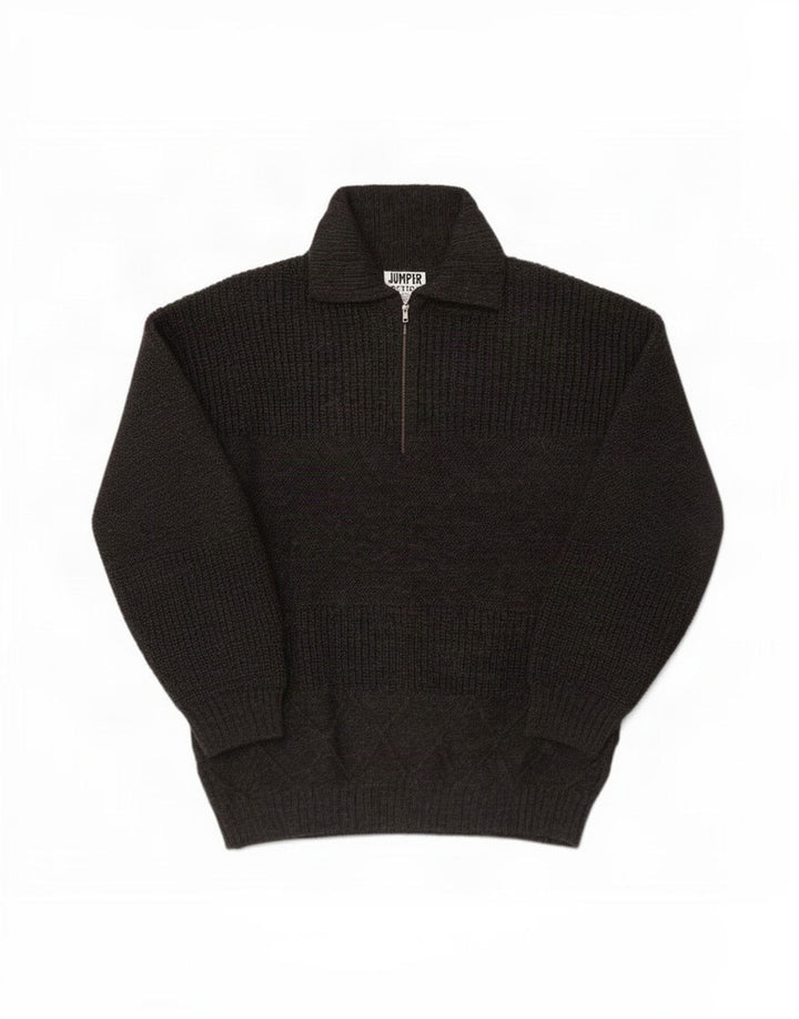 Vintage hombres polo cuello jersey suéter medio gris lana