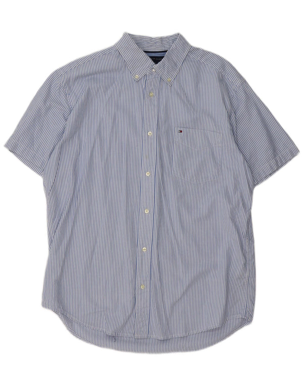 Tommy Hilfiger Camisa de manga corta para hombre de algodón a rayas azules grandes