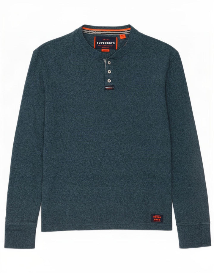 Superdry Hombre Top De Manga Larga De Algodón Moteado Verde Medio