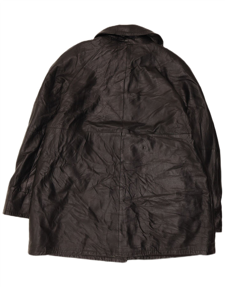 VINTAGE Abrigo de cuero de gran tamaño para mujer IT 50 XL Cuero negro