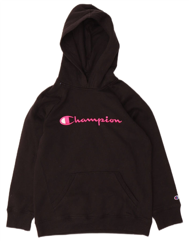 CHAMPION Jersey con capucha gráfica para niñas 11-12 años Grande Negro