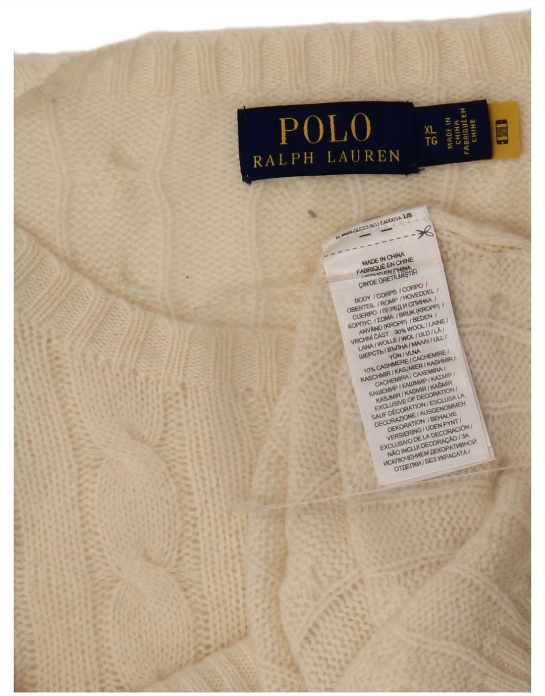 POLO RALPH LAUREN Jersey de cuello redondo para hombre XL Off White Wool