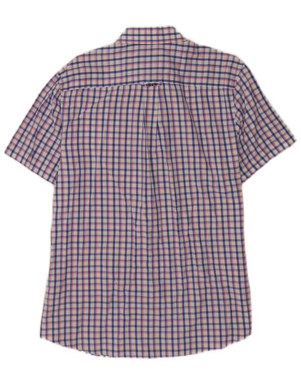 Crew Clothing Camisa de manga corta para hombre, corte clásico, algodón a cuadros azul grande