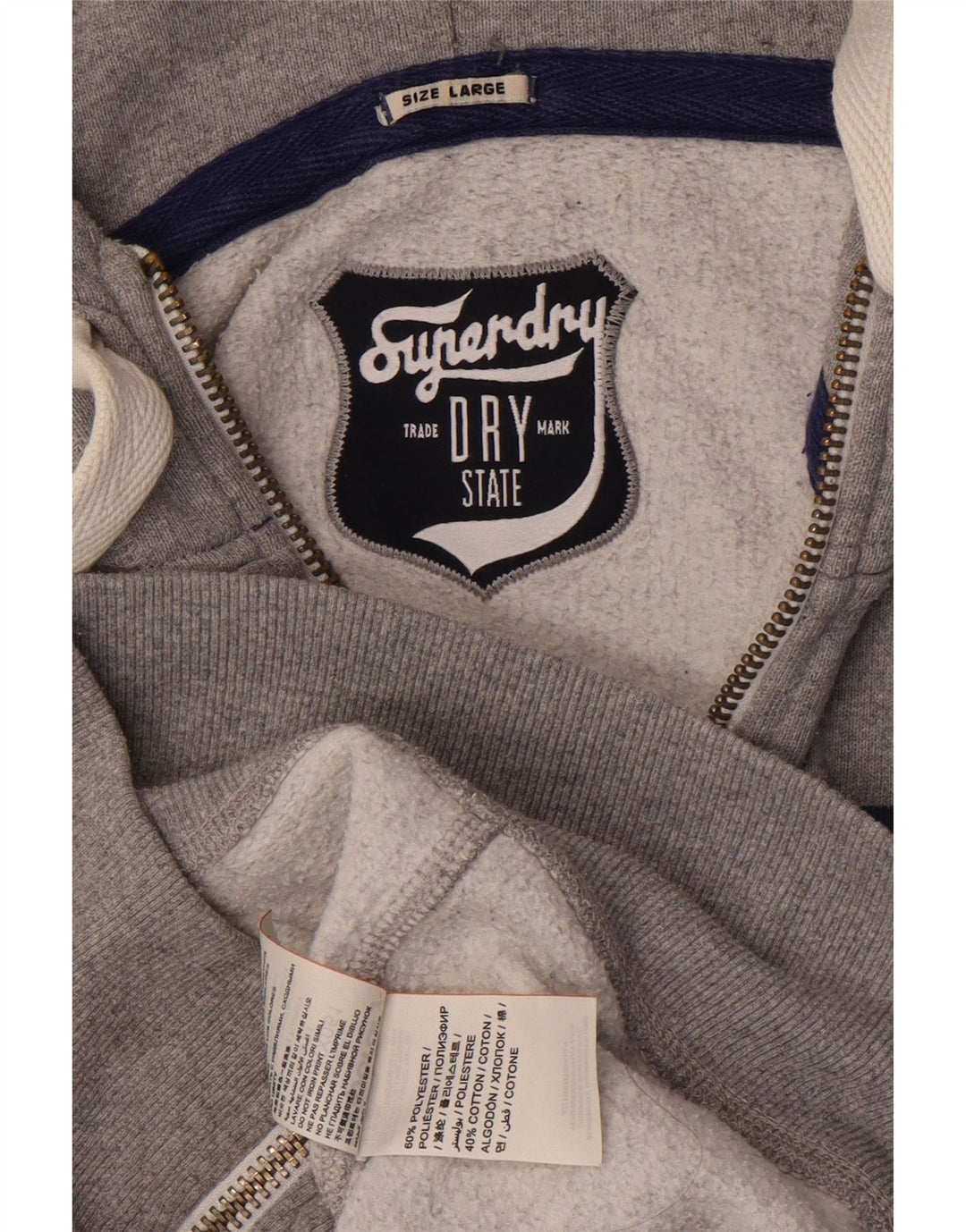 SUPERDRY Suéter con capucha y cremallera gráfica para hombre Poliéster gris grande