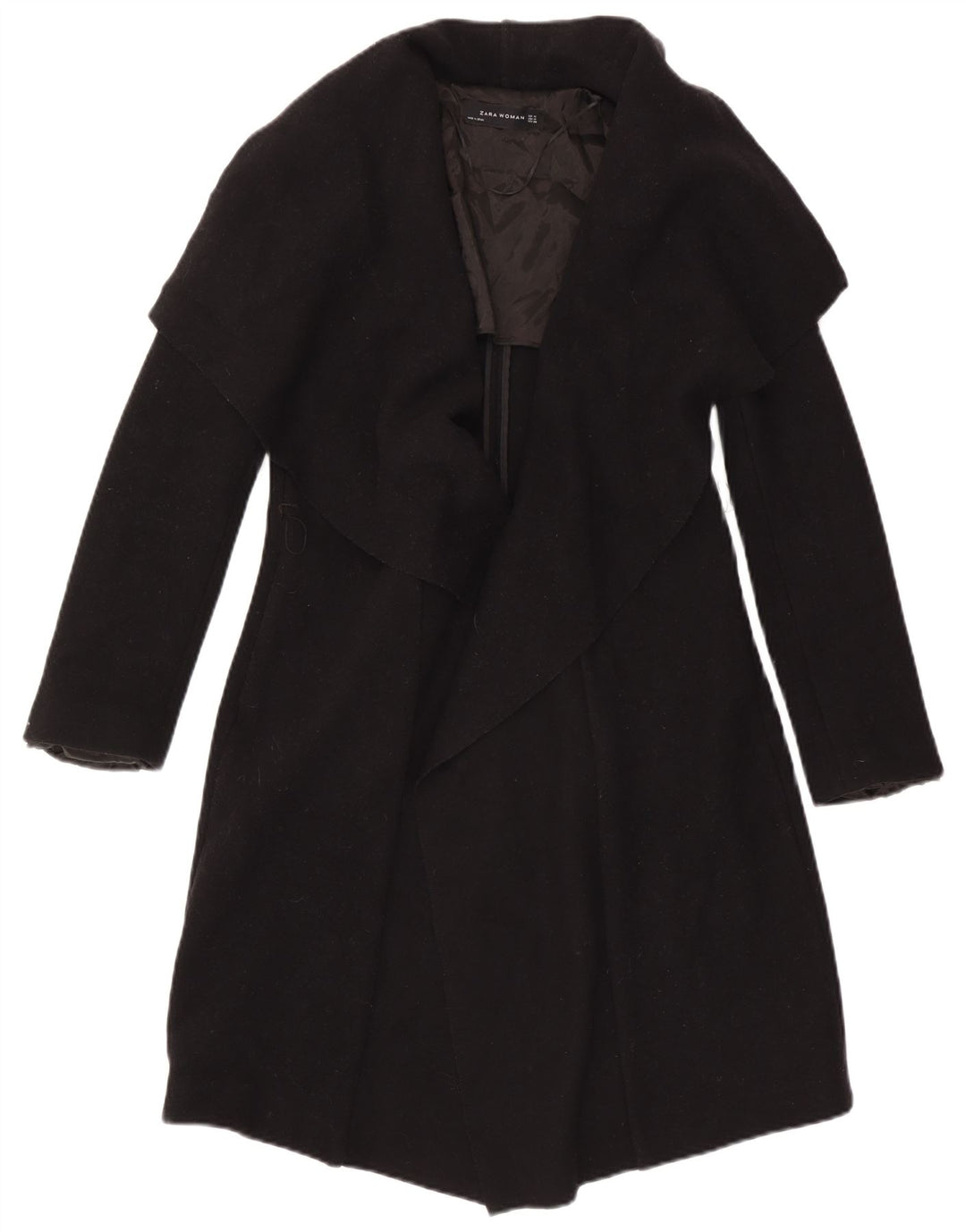 Zara Mujer Abrigo Abierto UK 44 Medio Negro Poliéster