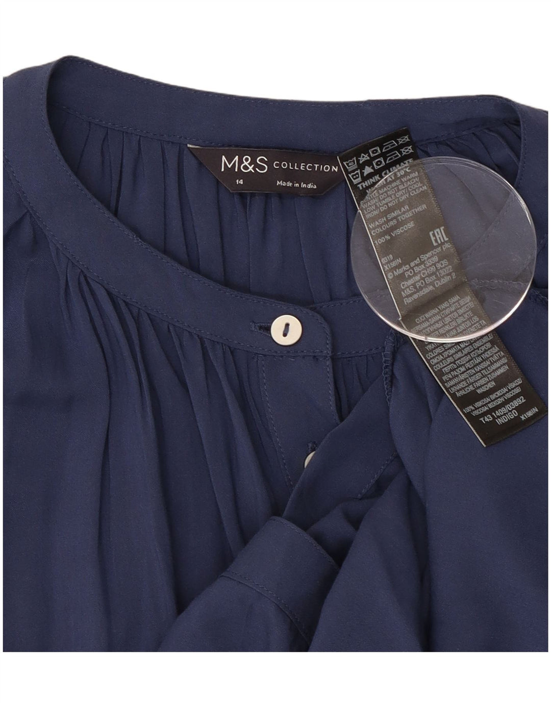 Marks & Spencer Blusa para mujer UK 44 Grande Viscosa azul marino