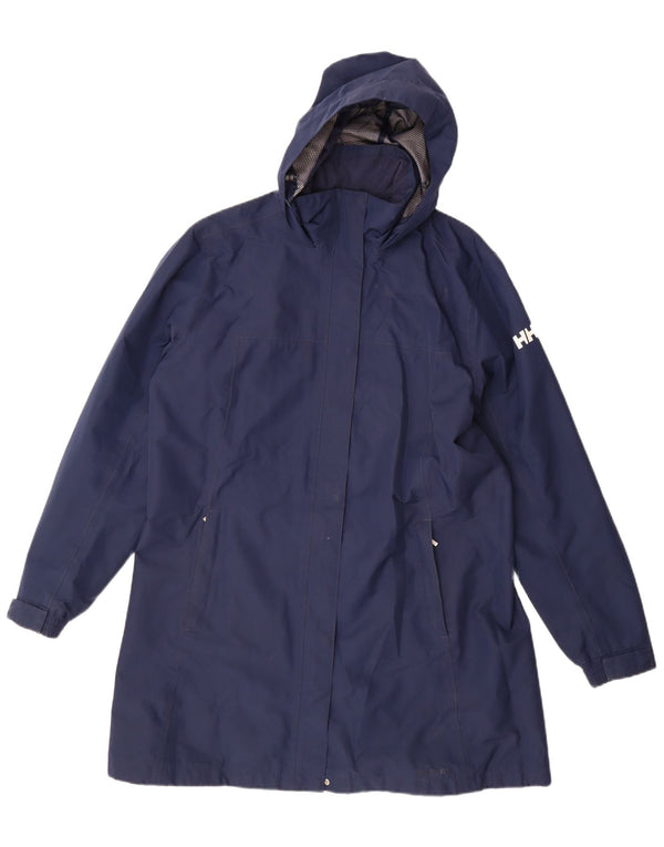 HELLY HANSEN Womens Hooded Raincoat UK 18 XL Navy Blue Polyester
