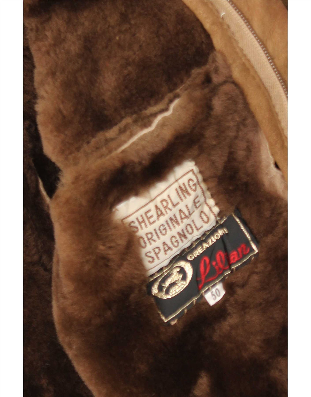 Vintage hombres shearling chaqueta IT 50 marrón grande