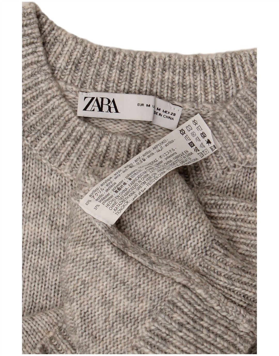 ZARA Jersey corto con cuello redondo para mujer, talla 40, color gris medio moteado