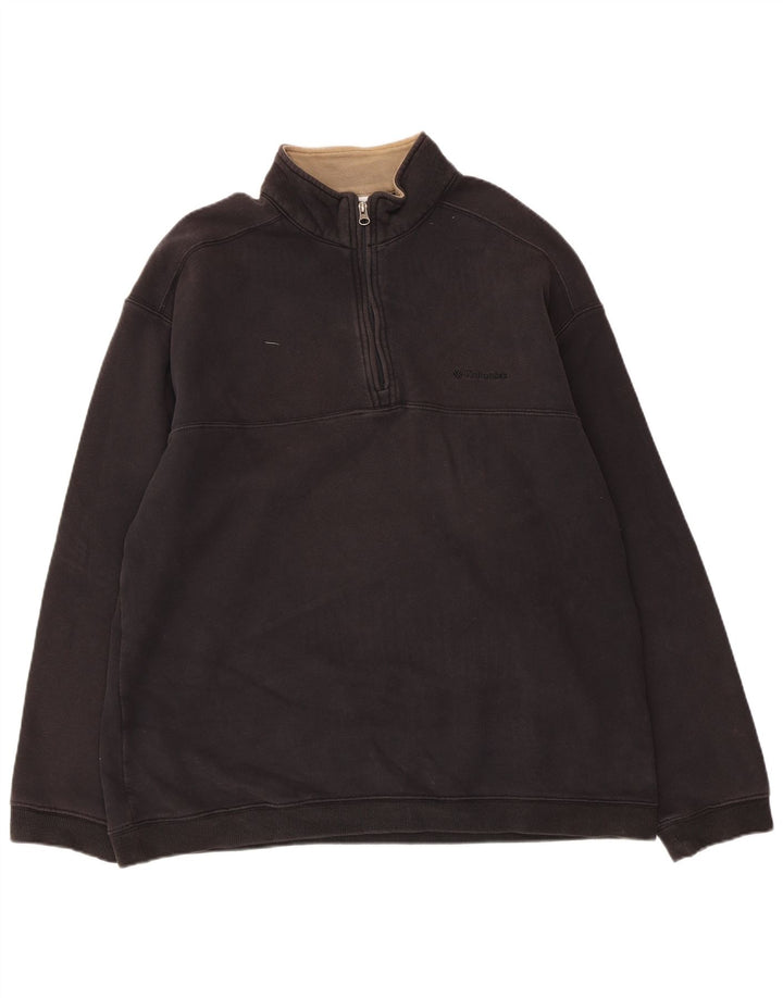 COLUMBIA Sudadera con cuello y cremallera para hombre, jersey grande de algodón negro